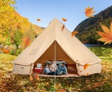 Canvas Bell Tent, 4 Seasons 4 m/13.12 ft Yurt Tent, Canvas Tent for Camping with Stove Jack, Breathable Tent Holds up to 6 People