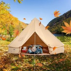 Canvas Bell Tent, 4 Seasons 4 m/13.12 ft Yurt Tent, Canvas Tent for Camping with Stove Jack, Breathable Tent Holds up to 6 People