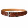 Premium Genuine Leather Belt Dual Tone Vintage Embossed Design with Antique Metal Buckle Image 3