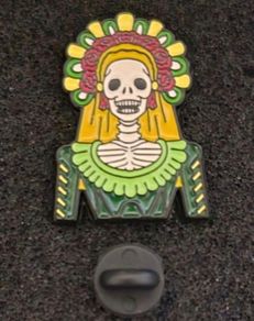 Mexican, day of the dead, pin back badge.