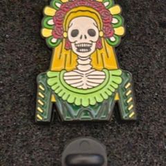 Mexican, day of the dead, pin back badge.