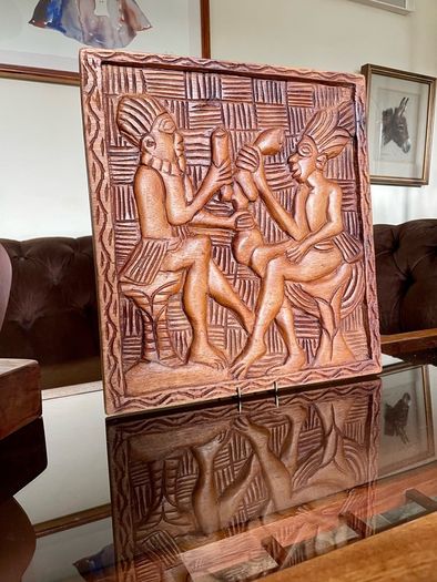 Vintage Hand Carved Deep Relief Large Wooden Wall Art Panel Tribal Village Scene Story Board