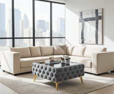 Velvet coffee table with glass
