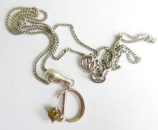 Vintage Baltic Amber Sterling Silver 925  Letter D Pendant Necklace Jewellery Length 18" - 3,1g