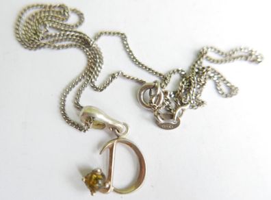 Vintage Baltic Amber Sterling Silver 925  Letter D Pendant Necklace Jewellery Length 18" - 3,1g