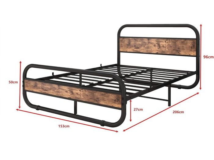 King Size Bed Metal Platform Bed Frame with Wood Headboard,