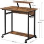 Computer Desk with Wheels with Monitor Attachment 6 Hooks 80 x 50 x 90 cm Industrial Design Vintage Brown/Black Image 3