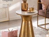 Marble Side Table with Real White Marble Top and Gold Aluminium Base 35 cm