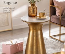 Marble Side Table with Real White Marble Top and Gold Aluminium Base 35 cm