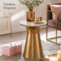 Marble Side Table with Real White Marble Top and Gold Aluminium Base 35 cm