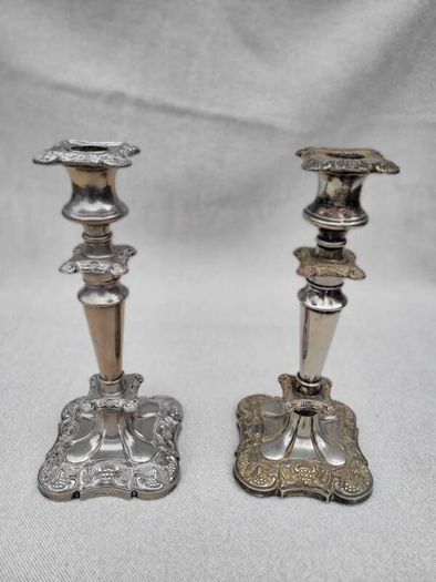 Antique Old English Edwardian Silver Plated Candlesticks