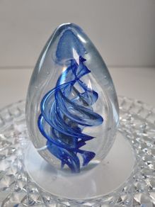 Vintage Blue Swirl Art Glass Ornament / Paperweight