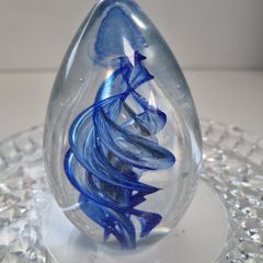 Vintage Blue Swirl Art Glass Ornament / Paperweight