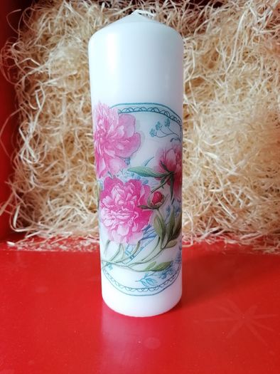 Mother's day birthday large decorative white candle set with flowers /roses /peonies design