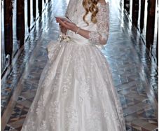 Communion handmade full lace dress with bag & vintage umbrella