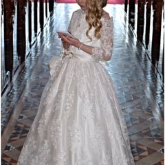 Communion handmade full lace dress with bag & vintage umbrella