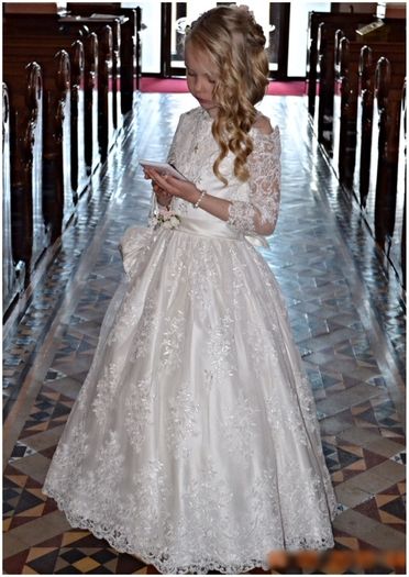 Communion handmade full lace dress with bag & vintage umbrella