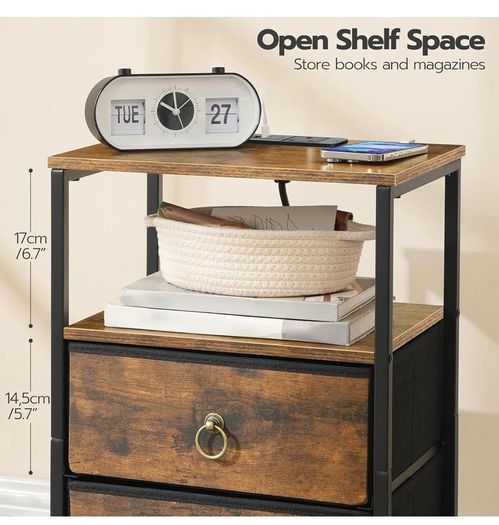 Bedside Table with Charging Station, Side Table with 2 USB Ports and Outlet