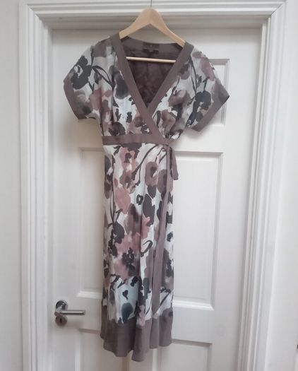 100% Silk wrap dress, silk, brown & cream, 10uk