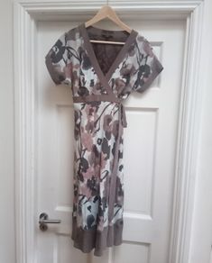 100% Silk wrap dress, silk, brown & cream, 10uk