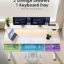 Height Adjustable Desk, 120cm Electric Standing Desk with Drawers, Sit stand up Table with Keyboard Tray, Office Table with Sockets and LED Light, Monitor Stand, White Image 9