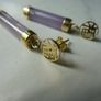 14K Gold Lavender Jade Bar Drop Earrings, Pierced Chinese Character, Sterling Silver Backs Image 9