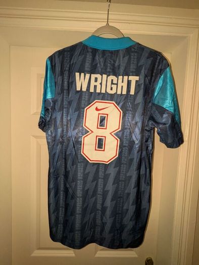 Arsenal 1994/95 Retro Away Shirt - Blue Lightning. Ian Wright 8. Men's M/L.