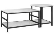 Coffee table set, 2 side tables, marble-look, adjustable feet, steel, Black White