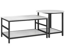 Coffee table set, 2 side tables, marble-look, adjustable feet, steel, Black White