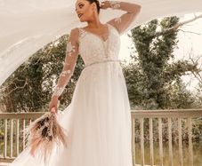 Ronald Joyce Nina Wedding Dress + Custom Cathedral Veil