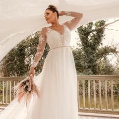Ronald Joyce Nina Wedding Dress + Custom Cathedral Veil