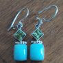 Vintage 925 Sterling Silver Peridot and Natural Turquoise Earrings. Image 6