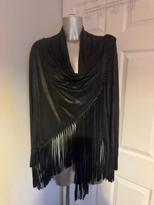 Magna black fringe wet look cover up jacket size UK20 EU 48 Postage included