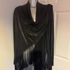 Magna black fringe wet look cover up jacket size UK20 EU 48 Postage included