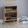 2 Tier Wooden Shoe Storage Cabinet | Footwear Cupboard Rack Unit | Pull Down Modern Shoes Organizer Stand (Sonoma Oak) Image 3