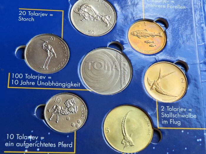 Slovenia double set of 15 coins pre euro & first year euro 2007 UNC