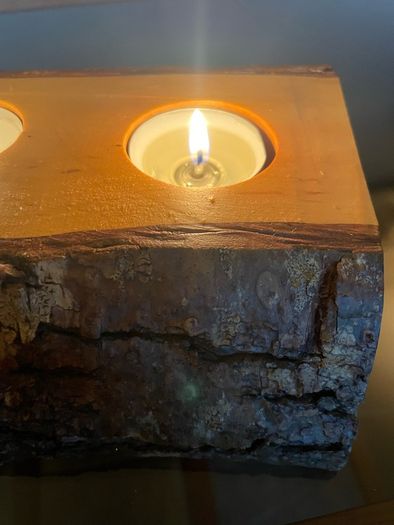 Stunning Rustic Live Edge Pine Wood Tea Light Holder Yule Log Waxed and Sealed