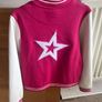 American Girl Star Squad berry coloured Varsity Jacket with white faux-leather sleeves Size M EUC Image 5
