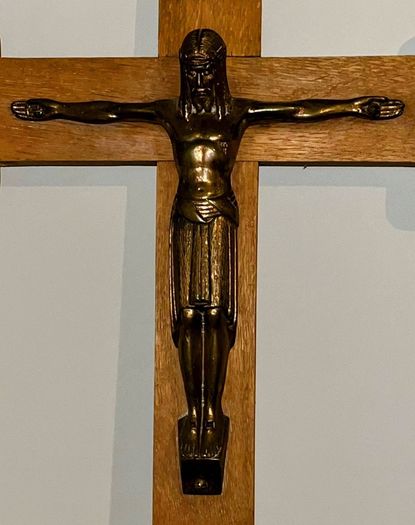 Large Antique oak and brass crucifix 27 inches by 15 inches