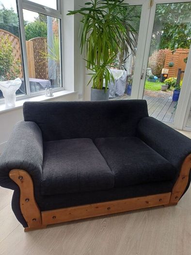 Two Seater Black Fabric Sofa