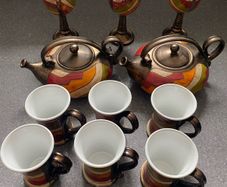 TriUshi Bulgarian Hand Made Ceramic Art Pottery Set Tea Mug Goblet Bulgaria
