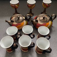 TriUshi Bulgarian Hand Made Ceramic Art Pottery Set Tea Mug Goblet Bulgaria