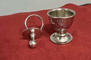 silver plated egg cup and soother