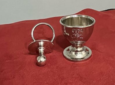 silver plated egg cup and soother