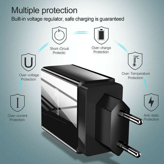 QC 3.0 USB 4 Ports UK Wall Fast Charger 36W (Brand New/Warranty)