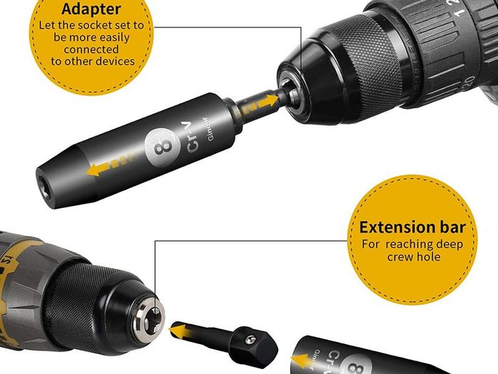 Impact Socket Set 1/2-Inch, 19PCS Drive Master Deep Impact Socket Set 8mm - 24mm, Metric, CR-V, 6 Point, with 3pcs Drive Impact Extension Bar Set 3", 5",10"