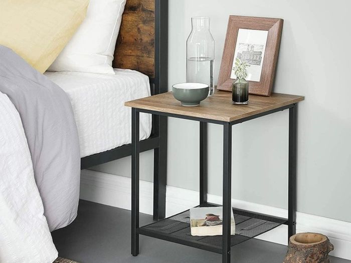 End Table, Side Table and Nightstand, Industrial Style, Heavy-Duty Steel Frame, Living Room Bedroom, Simple Assembly, Honey Brown and Black (FREE POSTAGE)