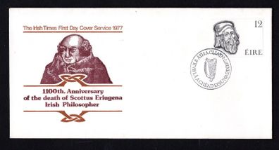 1977 Ireland Anniversaries 1100th Anniversary of Death of Johannes Eriugena (Irish Philosopher)  Commemorative Stamp Illustrated The Irish Times First Day Cover (FDC)