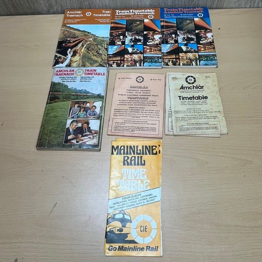1970s CIE Irish Railway Passenger Train Timetables x 8 - Maps - Bundle