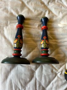 Vintage, Handpainted Hollo Muhely Hungarian Candlesticks